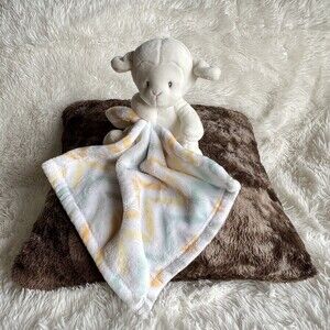 Little Miracles White Baby Lamb with Chevron Blanket Lovey Security Plush Toy